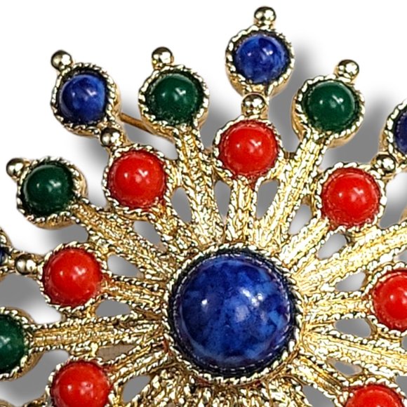 Designer Brooch Signed Sarah Coventry 60’s Red Blue Burst Pattern - Picture 3 of 6